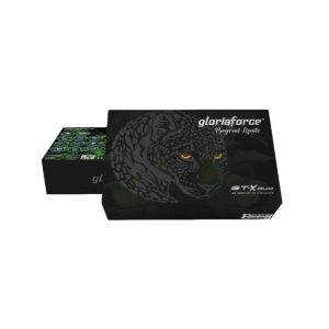 GloriaForce GT-X Duo — Twee aanzichten van een zwarte productverpakking met groene tijgerillustratie.