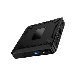 GloriaForce GT-X Duo — Onderzijde van een zwarte ontvanger met ventilatieopeningen en aansluitingen langs de zijkanten.