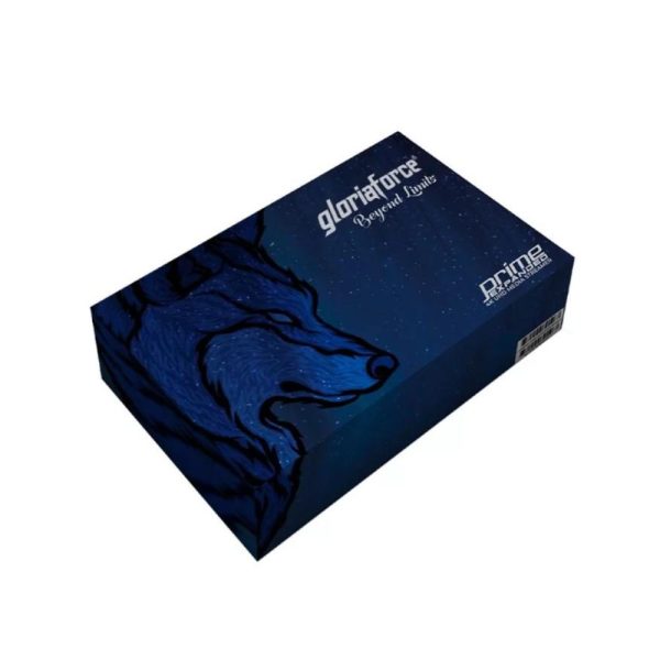 GloriaForce Prime Expanded — Blauwe productverpakking met paardenillustratie, schuin van bovenaf gezien.