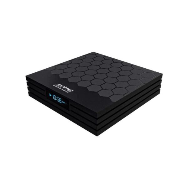 GloriaForce Prime Expanded — Zwarte ontvanger schuin van voren en bovenaf met honingraatpatroon en verlicht display.