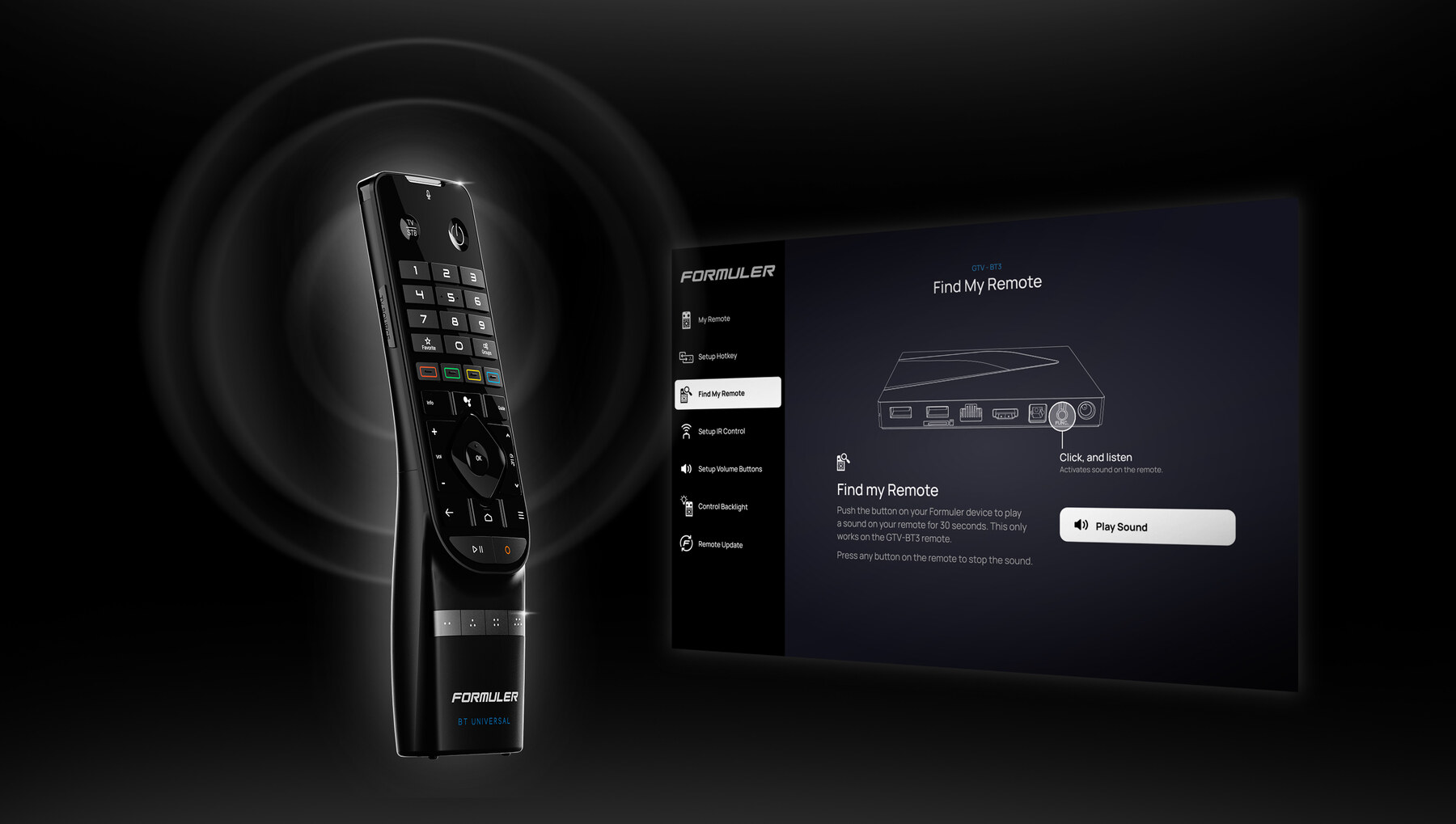 Find My Remote-functie van de Formuler GTV-BT3 afstandsbediening